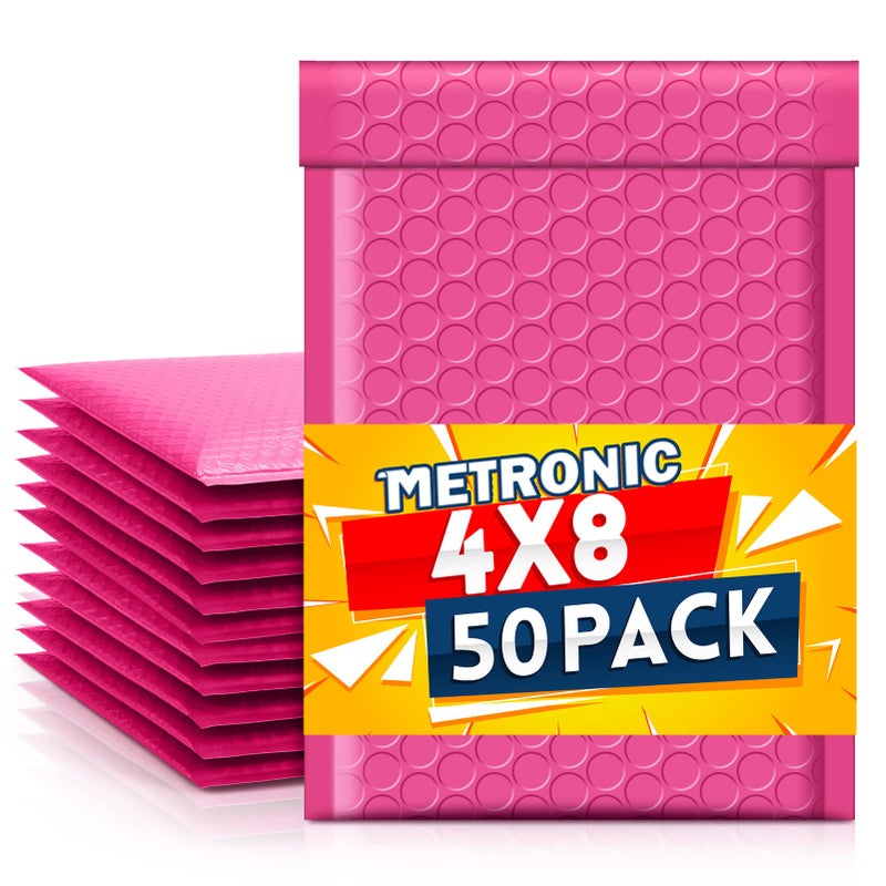 Metronic Bubble Mailer 4x8 Inch 50 Pack Pink Bubble Mailers Waterproof Padded Envelopes Self Seal Adhesion Padded Envelopes Cushioning for Jewelry Usable Size 4x7 - Image 1